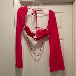 Chic Pink Lace-Up Women's Top White Fox